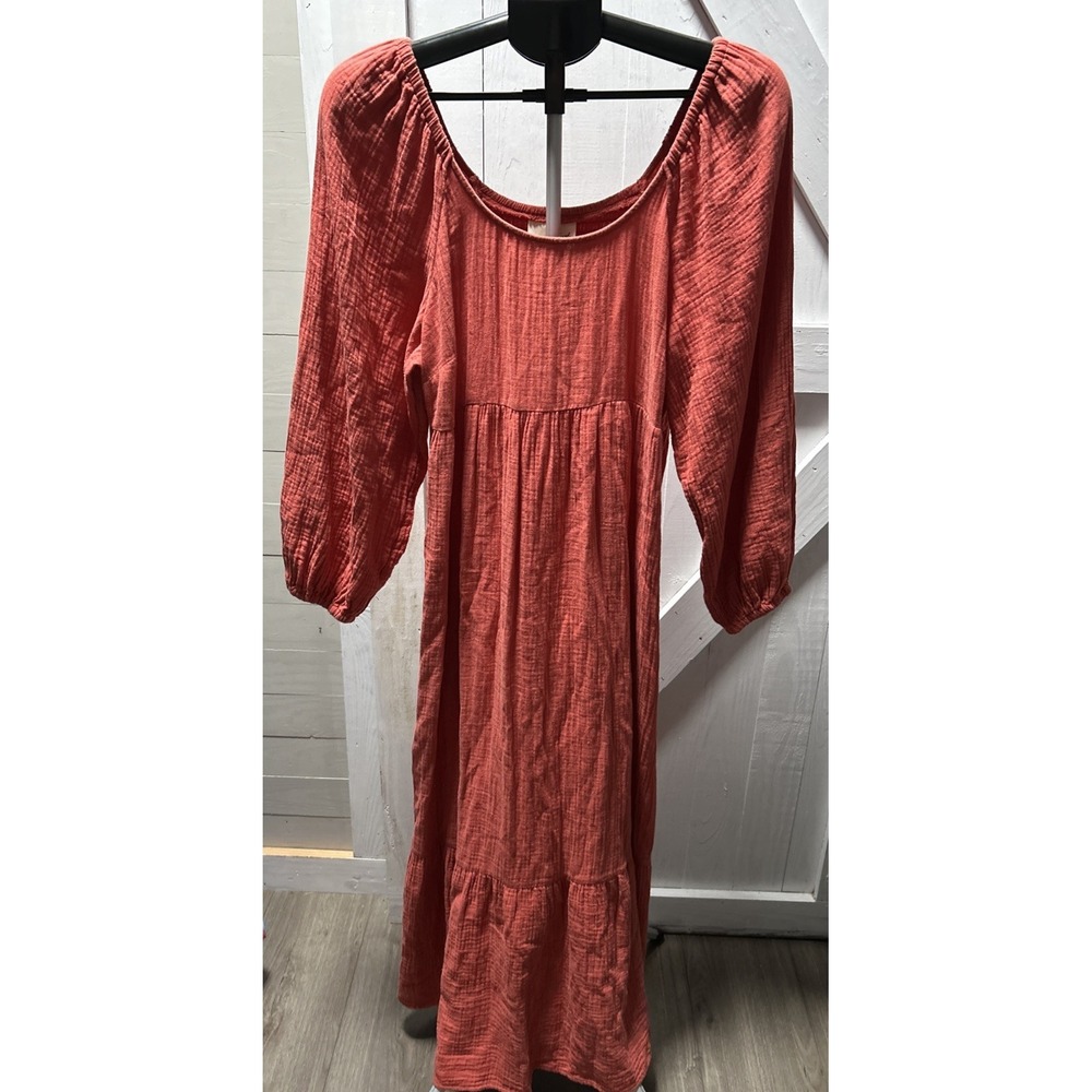 Universal Thread  3/4 Balloon Sleeve Long Dress Coral Size M Cottage Core - Picture 2 of 10